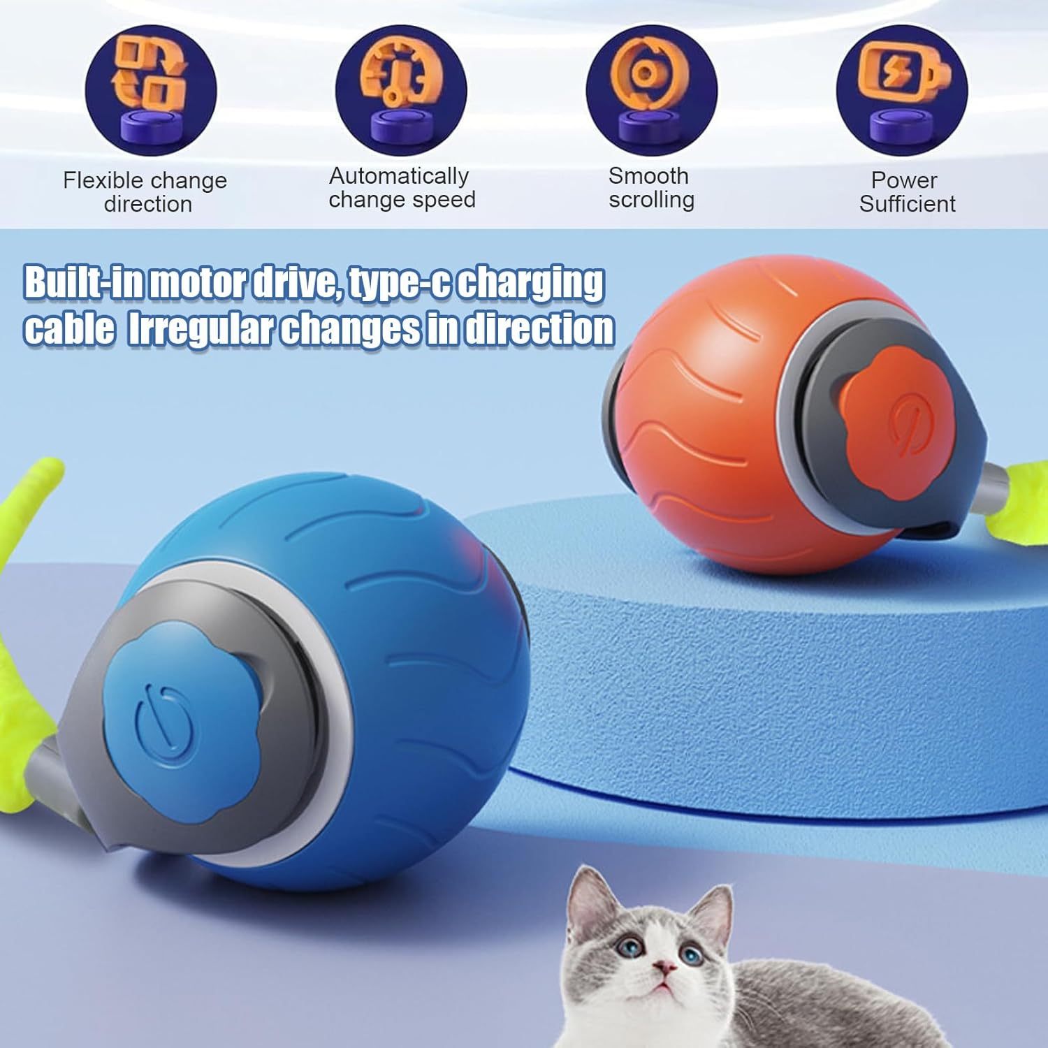 Speedy Tail Cat Toy,Interactive Cat Toy For Indoor Cats,Cat Ball Toy,Interactive Cat Toy Ball,Two Speed Adjustment,USB Rechargeable - Image 3